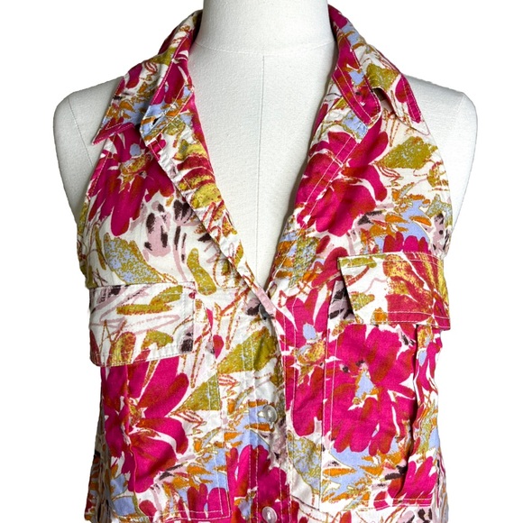 Anthropologie Porridge Red Floral Blouse Size 0 Sleeveless Cotton Boho Pockets - Picture 7 of 9